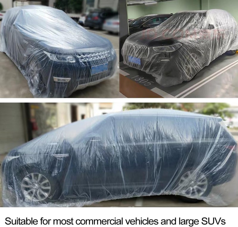 Bocarmo 4 Packs Disposable Car Cover Clear Plastic Car Cover Universal Rain Dust Garage Cover with Elastic Band Medium (15.7FT x 24.6FT) - Image 2